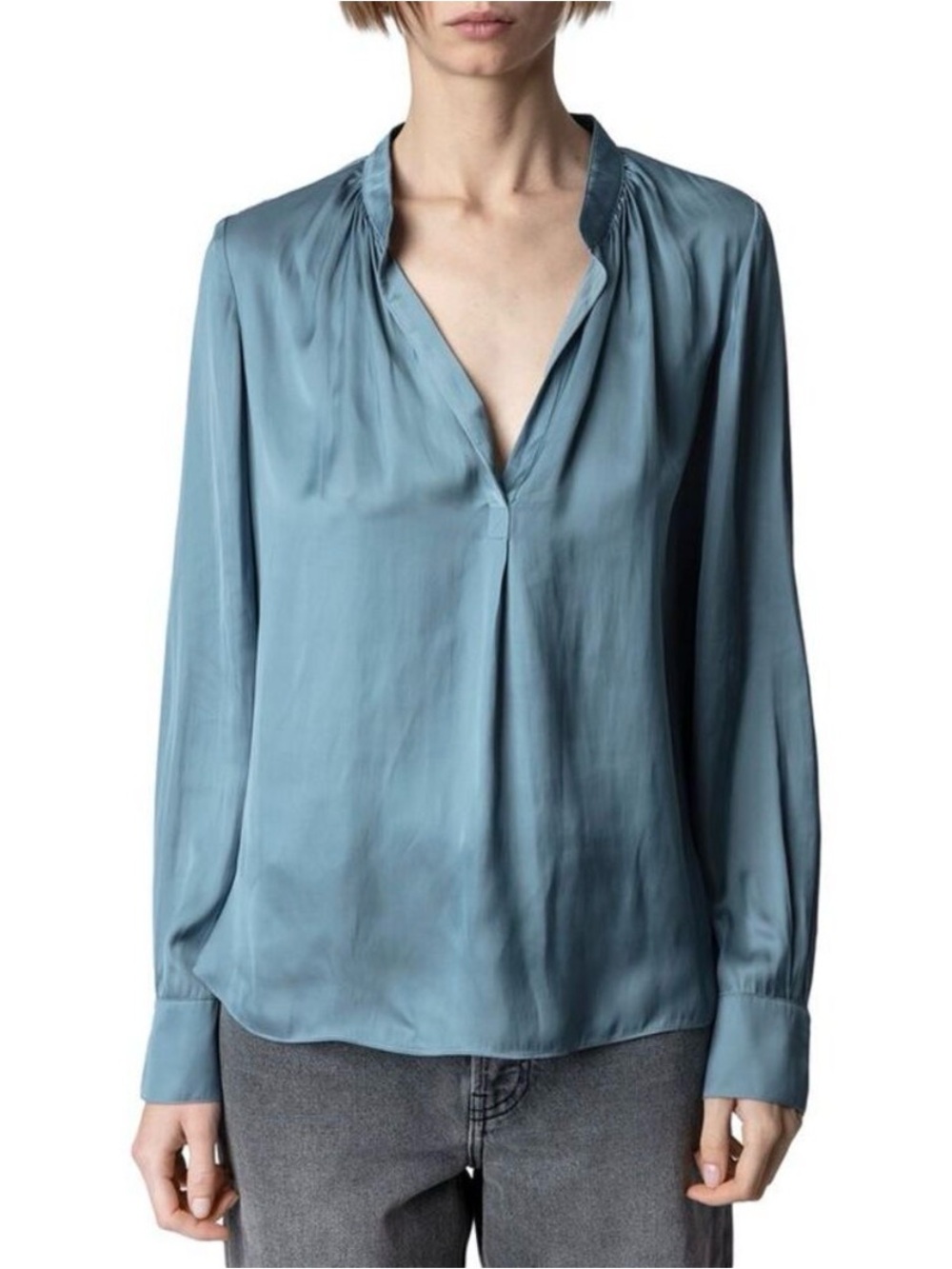 Zadig & Voltaire Tink Satin Blouse XS Teal Blue Romantic Feminine Workwear Chic